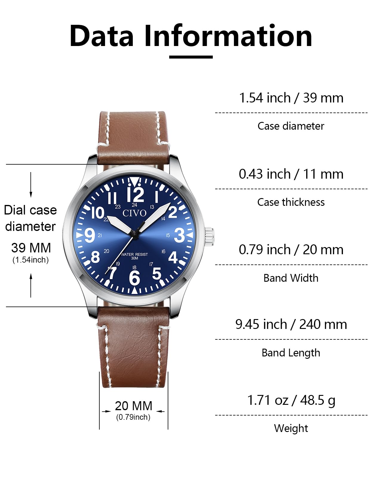 CIVO Montres Homme Bracelet Imperméable Luxe Quartz Analogique Sport Militaire Minimalist Outdoor Simple Adolesct