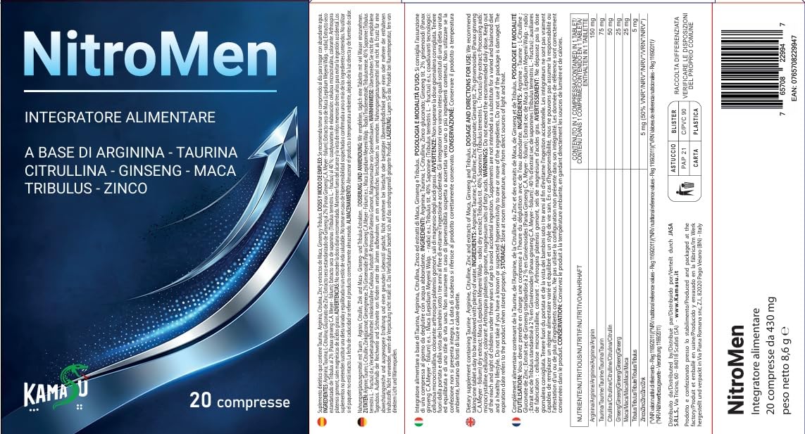 Integratore Uomo Potenziato -Maca nera, Arginina, Citrullina, Taurina, Tribulus e Zinco - Supporto Energetico, Tonico per Resistenza Vitalità Maschile