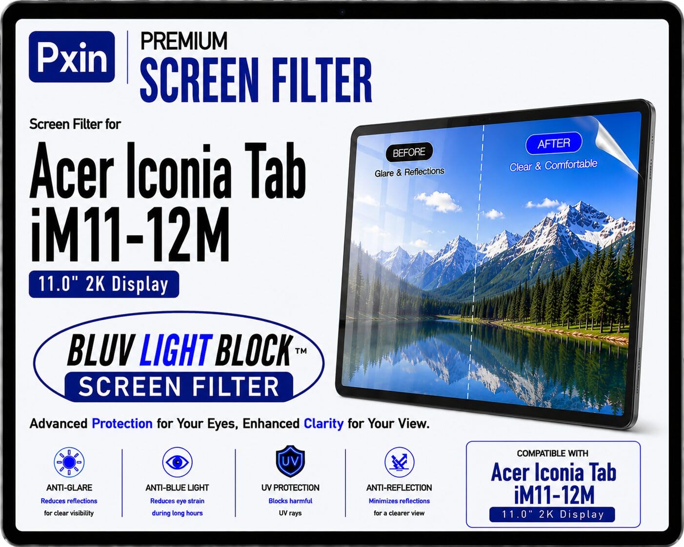 Pxin Tablet Anti Bluelight and Anti Glare Screen Guard compatible with Acer Iconia Tab iM11-12M | BLUV Lightblock Tech | Scratch Proof | Prevents bluelight | Eye Protection | No Dry Eyes-image-47