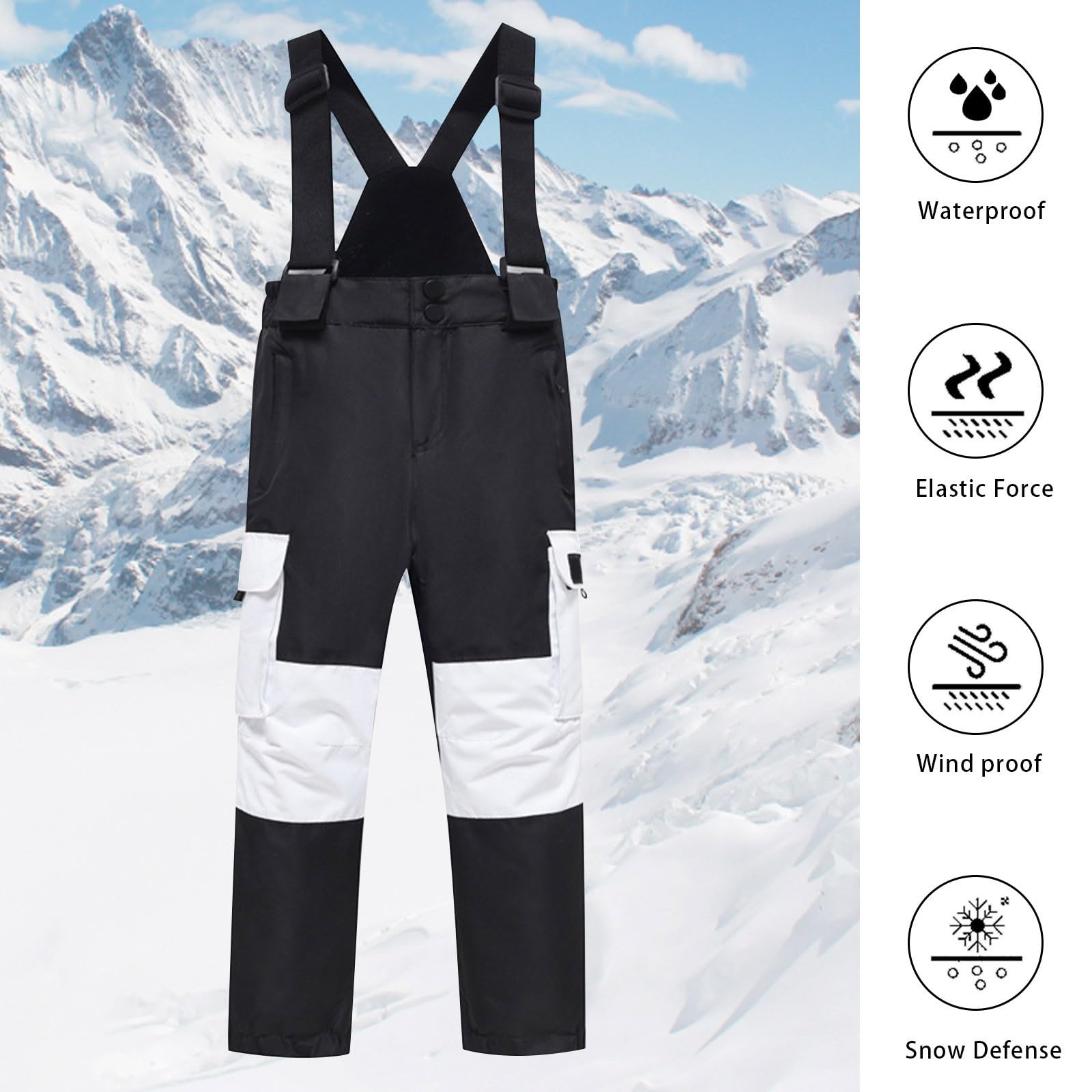 Pantalon de ski pour garçons et filles - Imperméable - Ajusté - Pantalon de snowboard - Pour adolescents et enfants - Isolé - Pantalon de ski - Jambe large - Pantalon de neige droit