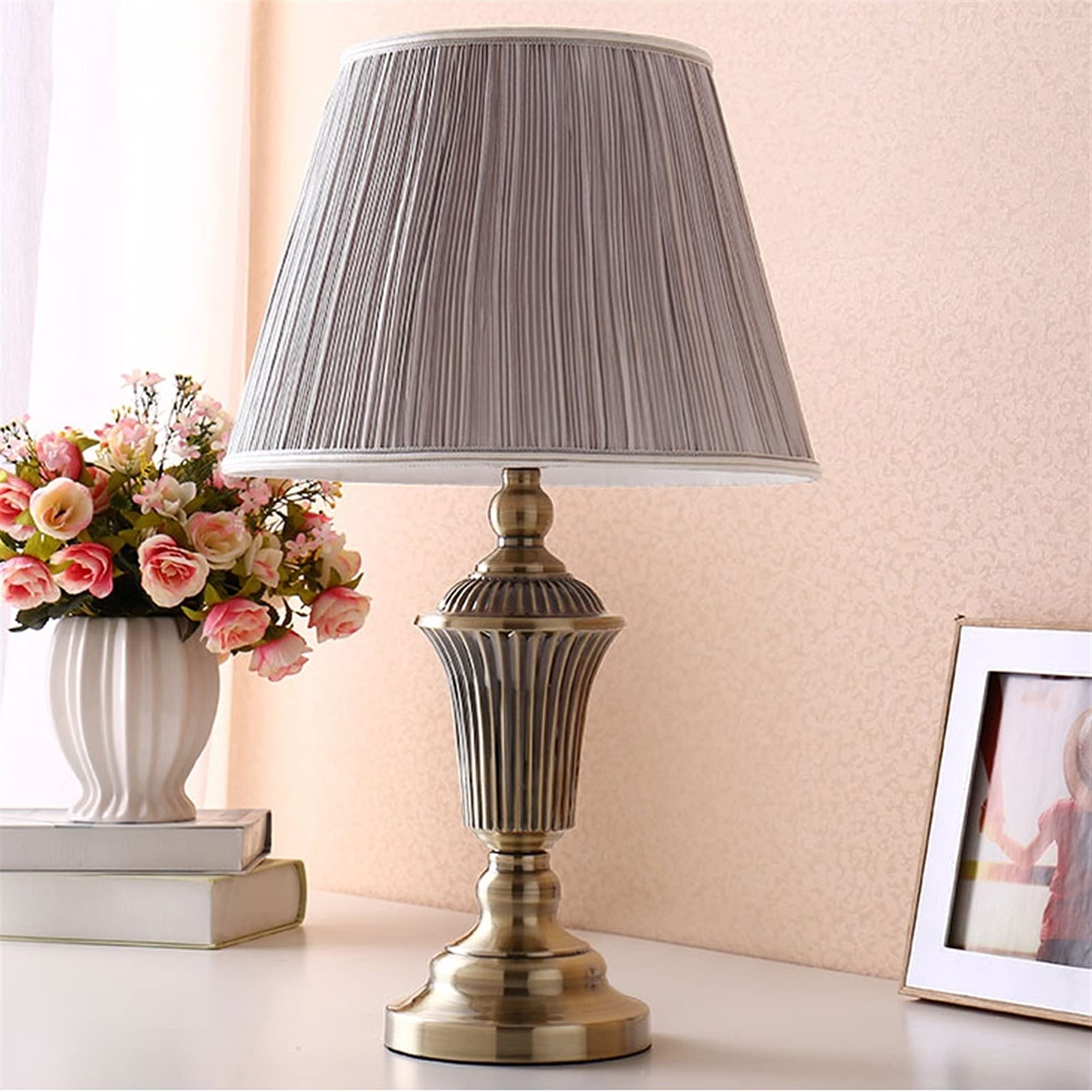 Minimalistyczna lampa stołowa w kolorze antycznej miedzi, nowoczesna lampa nocna LED do sypialni, salonu, biura i gabinetu