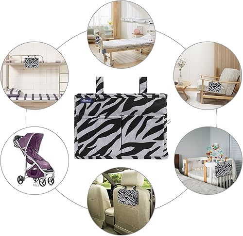 Miniatura 122 de Surblue - Organizador de cama colgante para mesita de noche, bolsa de almacenamiento, bolsillo para literas y camas de hospital, dormitorios Z-Zebra