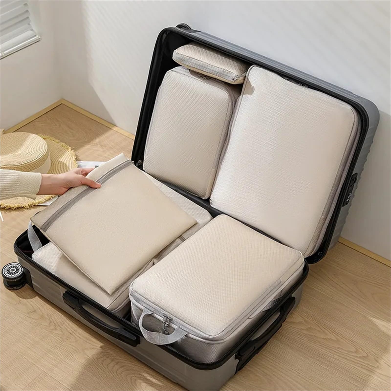 Borsa da viaggio con cubi di imballaggio comprimibili, pieghevole, impermeabile, in nylon, portatile, organizer for borsa e bagaglio Organizer per valigie(Gray)