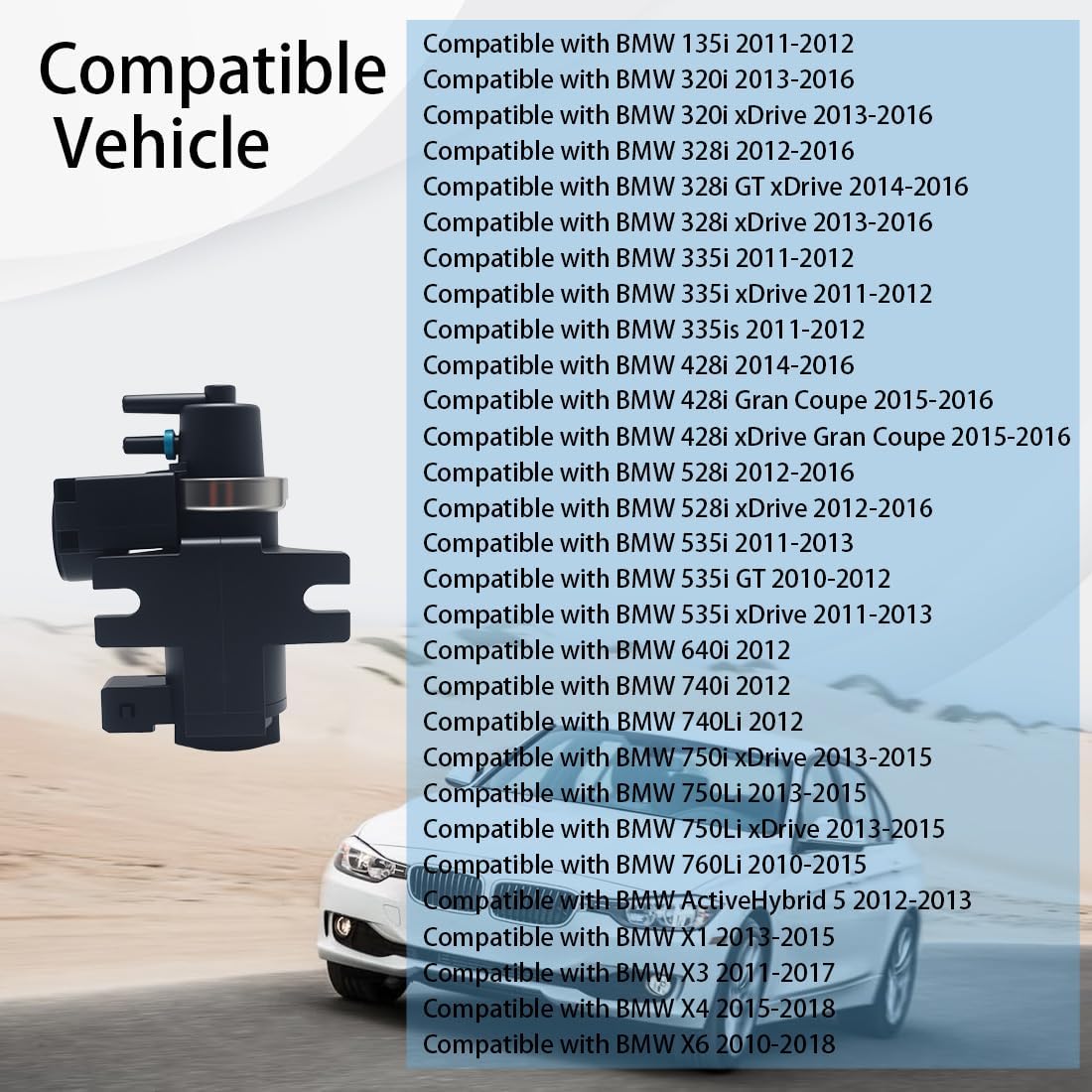 Turbocharger Boost Solenoid Valve Pressure Converter Compatible with BMW 135i 320i 328i 335i 428i 528i 535i 640i 740i 740Li 750i X1 X3 X4 X5 X6 Replacement for 11747626351 7.00887.21.0 11747584628