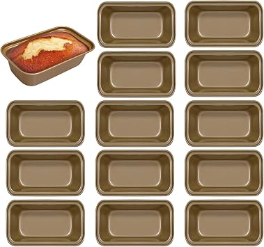 14 Pcs Mini Loaf Pan 6.1 x 3.3 x 2.1 Inches Carbon Steel Tiny Meatloaf Pan for Baking Bread Oven and Baking Non Stick Small Banana BreadTins Gold