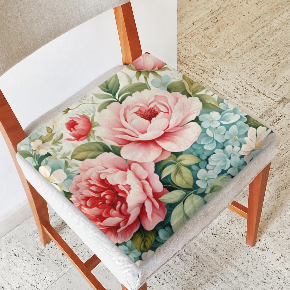 Chair Pads Peony Hydrangea Chair Cushions Fabric Chair Pillow,Comfort Softness Seat Cushion for Dining/Office Chair,Florals Thicken Chair Padding for Refurbishment 16x16