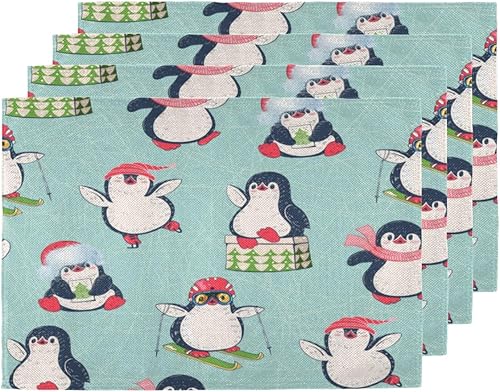 Penguin Pattern Decor Placemats Set of 4 Table Mats Washable Placemat Waterproof Place Mats for Party Home Dining Table Decor 18x12 in
