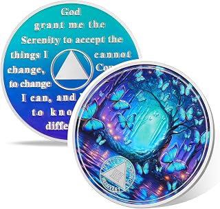 Butterfly Forest 3 Year Sobriety Coin, Affirmation AA Coins, Addiction Recovery One Year Sober Coin, Celebrating Recovery Anniversary Token, AA Sobriety Gifts for Men Women