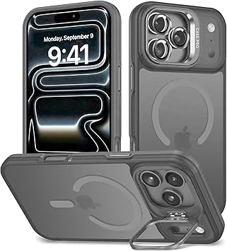 Babilden iPhone için Kılıf Kamera Korumalı Magsafe Wireless Şarj Özellikli Mat Şeffaf Renkli Standlı Lens Hediyeli Gri iPhone 17 Pro Max