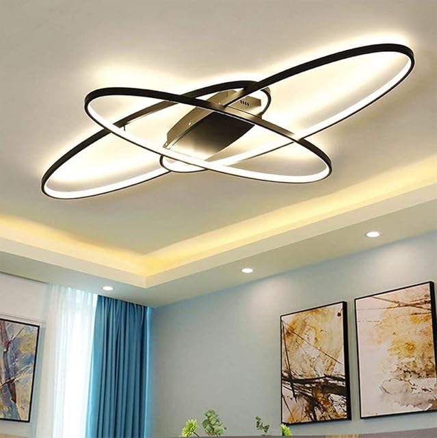 Living Room LED Ceiling Lights Dimmable Light Fixtures Ceiling Flush Mount with Remote Control Ceiling Lighting, Modern Chic Oval Design Chandelier for Bedroom Dining Room Kitchen Lamp,Black