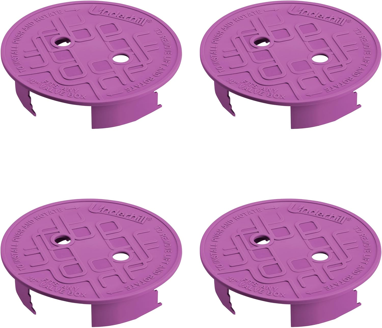 Underhill Sprinkler Valve Round Box Lid, VersaLid 10 Inch Universal, Cover for Automatic Irrigation System, Purple, VL-10P-4, 4 Pack