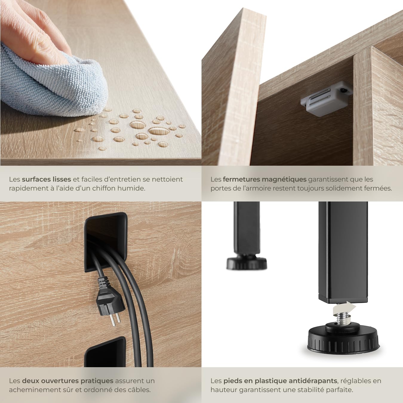 tectake® Meuble TV 110 x 41,5 x 50,5 cm, Style Industriel, Bois & Acier | Pieds réglables, 2 compartiments aux portes magnétiques, étagère réglable, capacité 50 kg, Buffet bas, Bois clair industriel