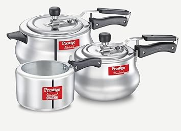 Prestige Nakshatra Plus Svachh Aluminium 5 + 3 + 2 Litre Pressure Handi, with 2 Lids, Silver, Large, Inner lid