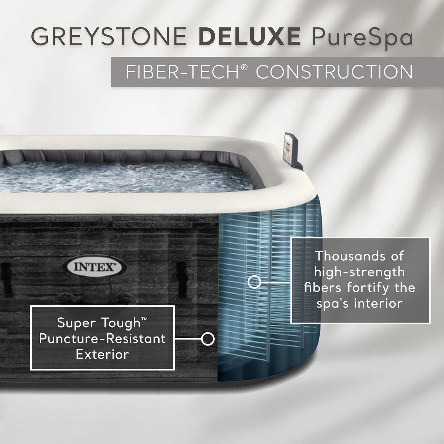 Intex PureSpa Plus Greystone Square Hot Tub 6 Person Inflatable 94" Outdoor Relaxing 170 AirJet Spa Bundled with 4 PureSpa Cushioned Headrest Pillows