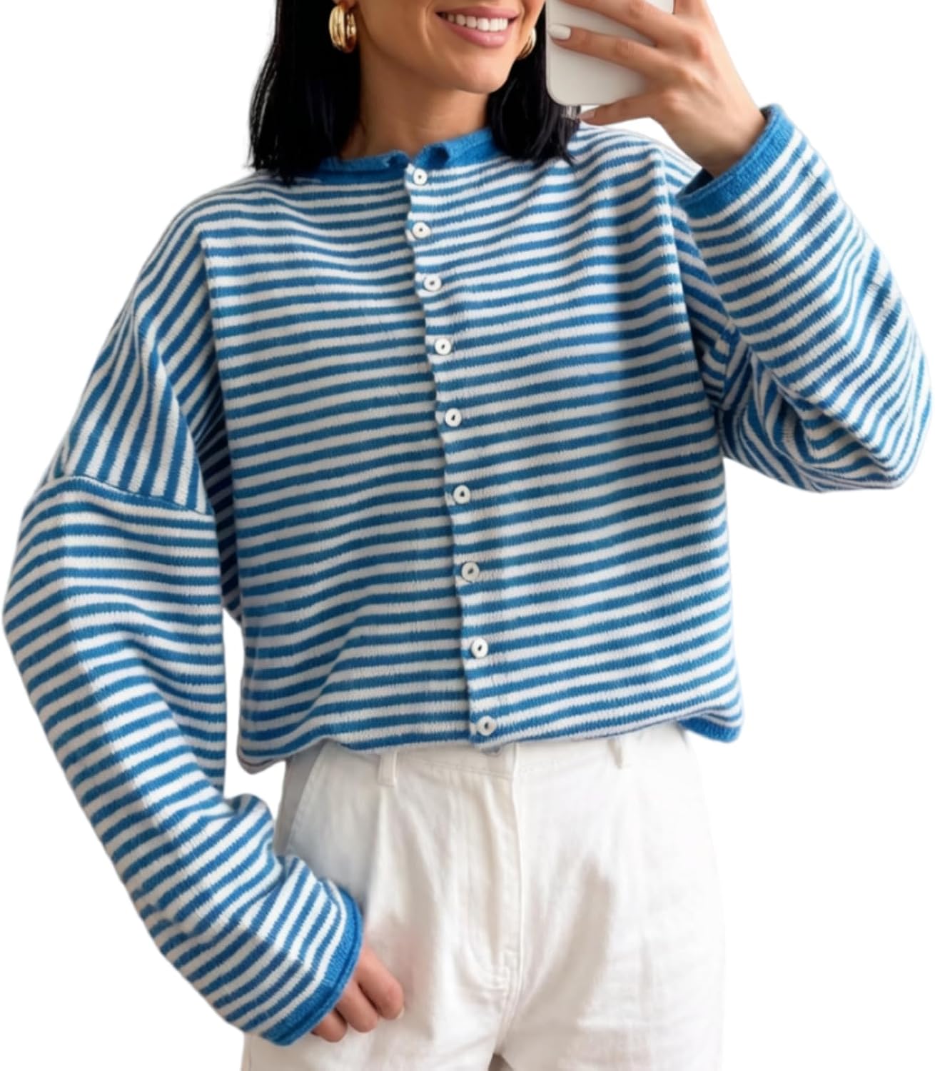 Women Knit Cardigan Sweaters Long Sleeve Button Down Loose Top