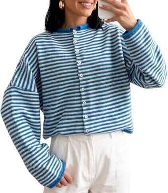 Women Knit Cardigan Sweaters Long Sleeve Button Down Loose Top