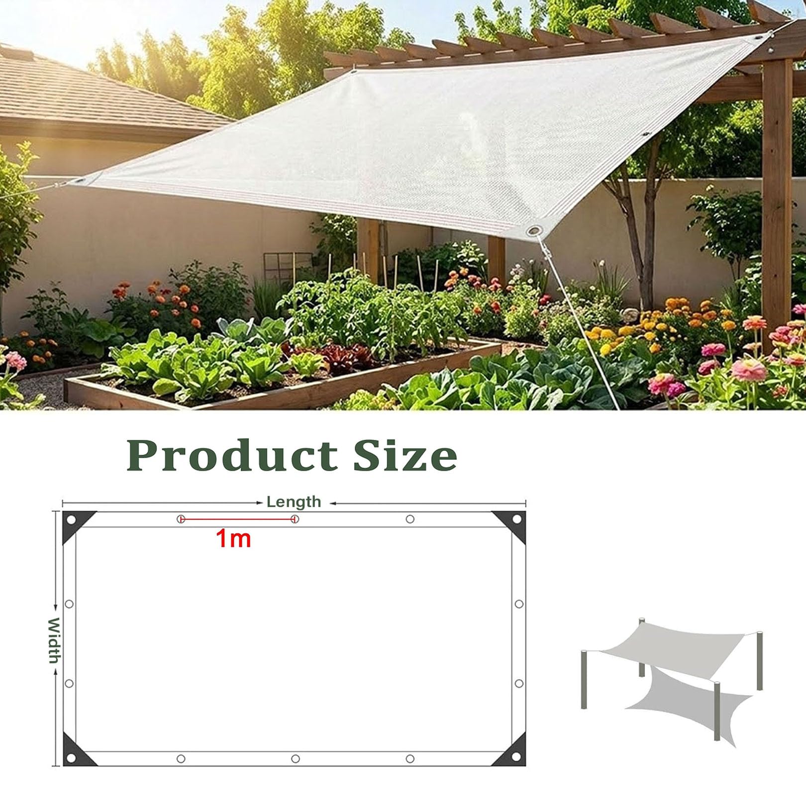 Filet d'ombrage Blanc 6mx6m 55% de taux d'ombrage 3 Aiguilles Filet Anti-Chaleur et Respirante | résistant au vieillissement et aux UV,pour Balcon, Jardin, Fleurs et succulentes