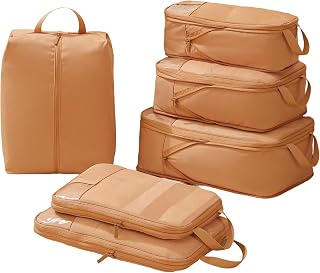 OKAKA Compression Packing Cubes for Travel - Double Zipper Luggage Organizer Bags for Suitcases (6-Pack, Mocha)