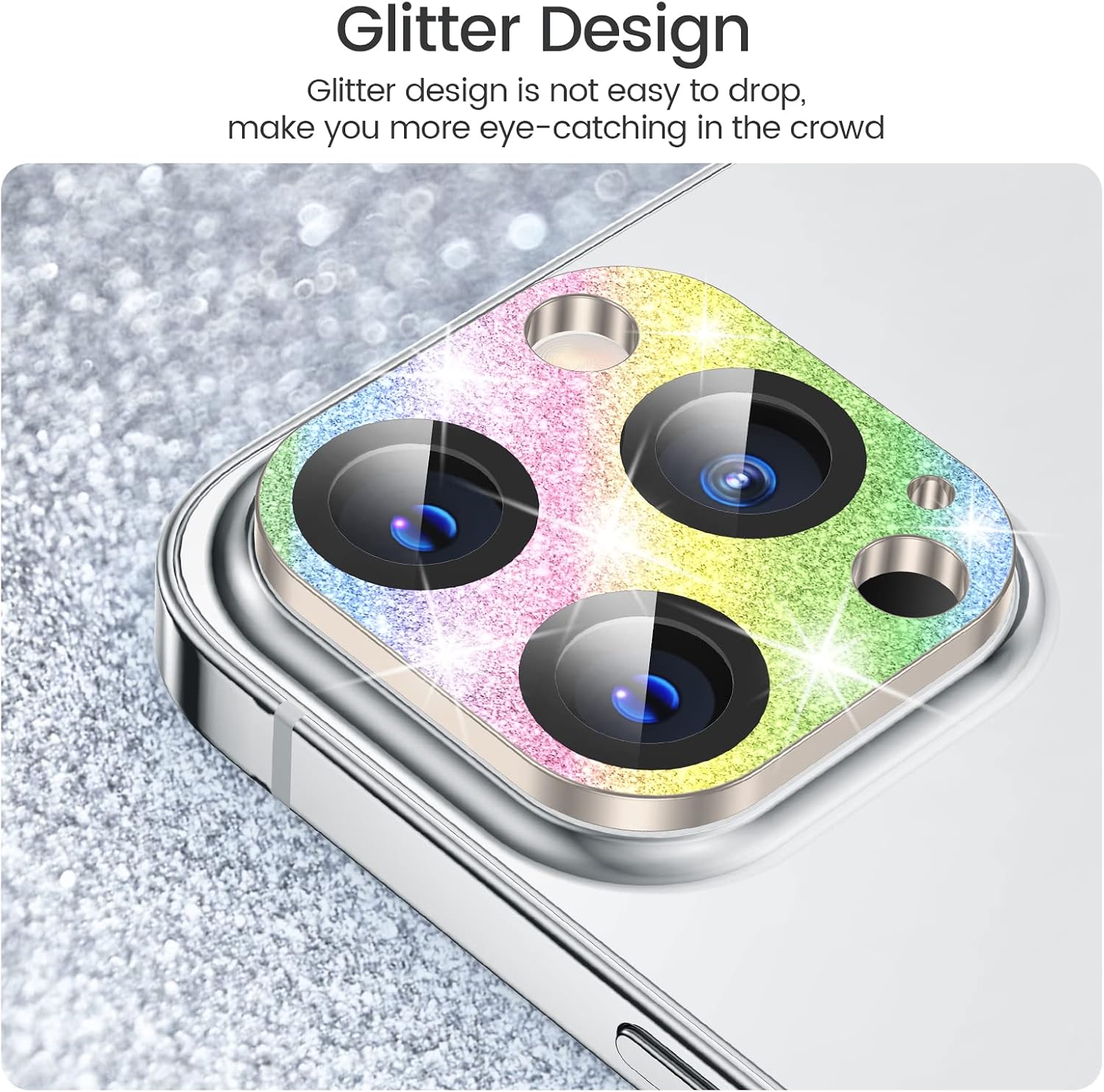 Goton Camera Lens Protector for iPhone 13 Pro Max 6.7 iPhone 13 Pro 6.1 - Tempered Glass Bling Protective Film Full Cover Glitter Accessories for Women, for iPhone 13 Pro Max / Pro 2021 (Colorful Glitter)