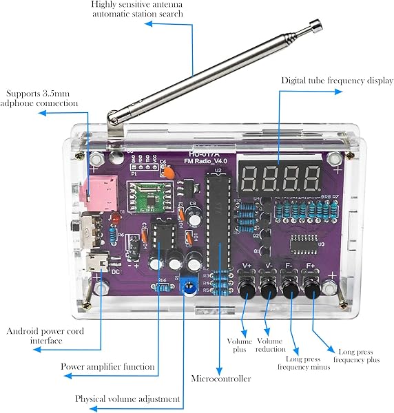 FM Radio Kit, Soldering Practice Kits, Digital Radio FM Receiver Kit with 2 Power Supply Modes for Schools, Researchers, DIY Enthusiasts - 5
