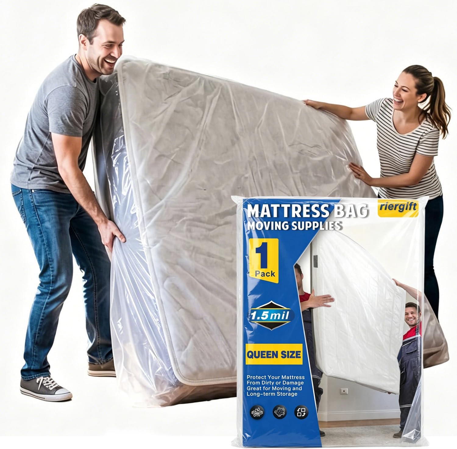 Mattress Bags for Moving, 1.5 MIL Plastic Queen Mattress Storage Cover