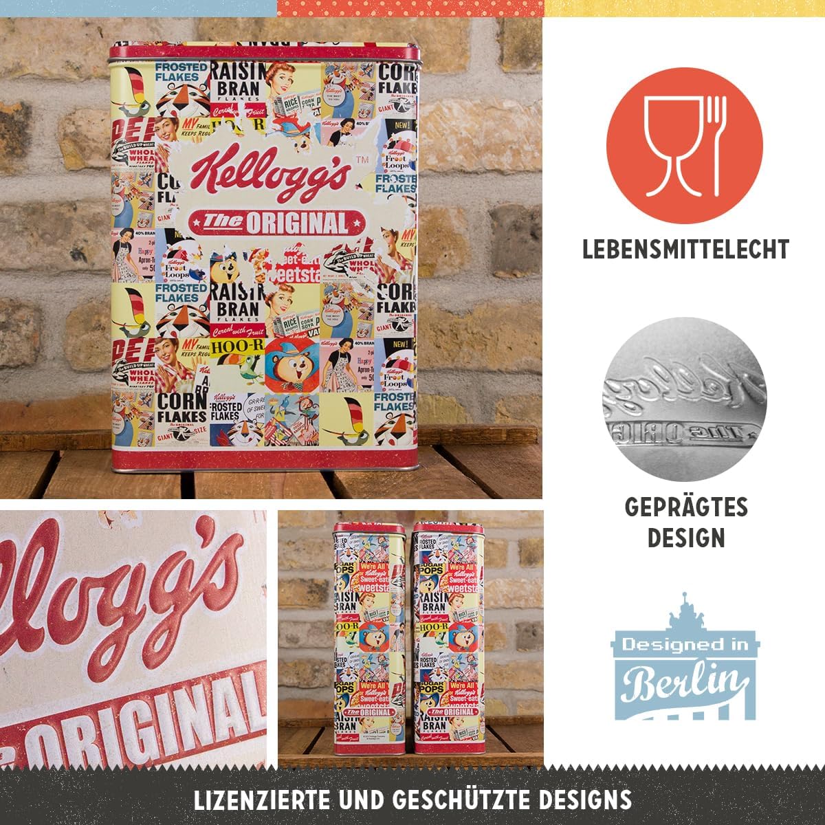 Kellogg's Collage Storage Tin/XL 8 x 19 x 26 cm Great CAN in Retro Nostalgia Design