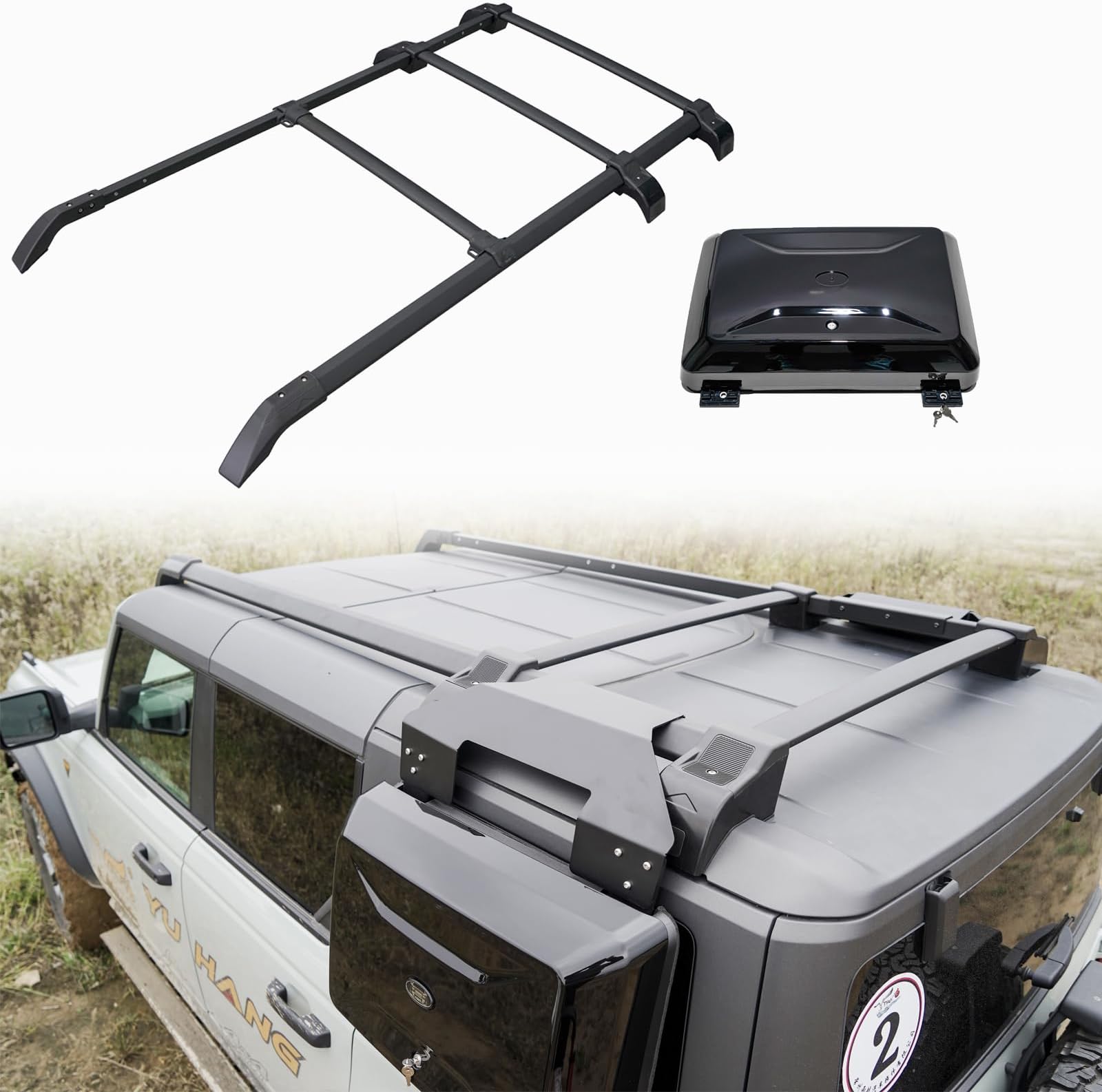 Extended Roof Rack Cross Bars & Side Box for 2021-2026 Ford Bronco 4Door Hard Top Rooftop Cargo Accrssories Luggage Rack (Except Bronco Sport)