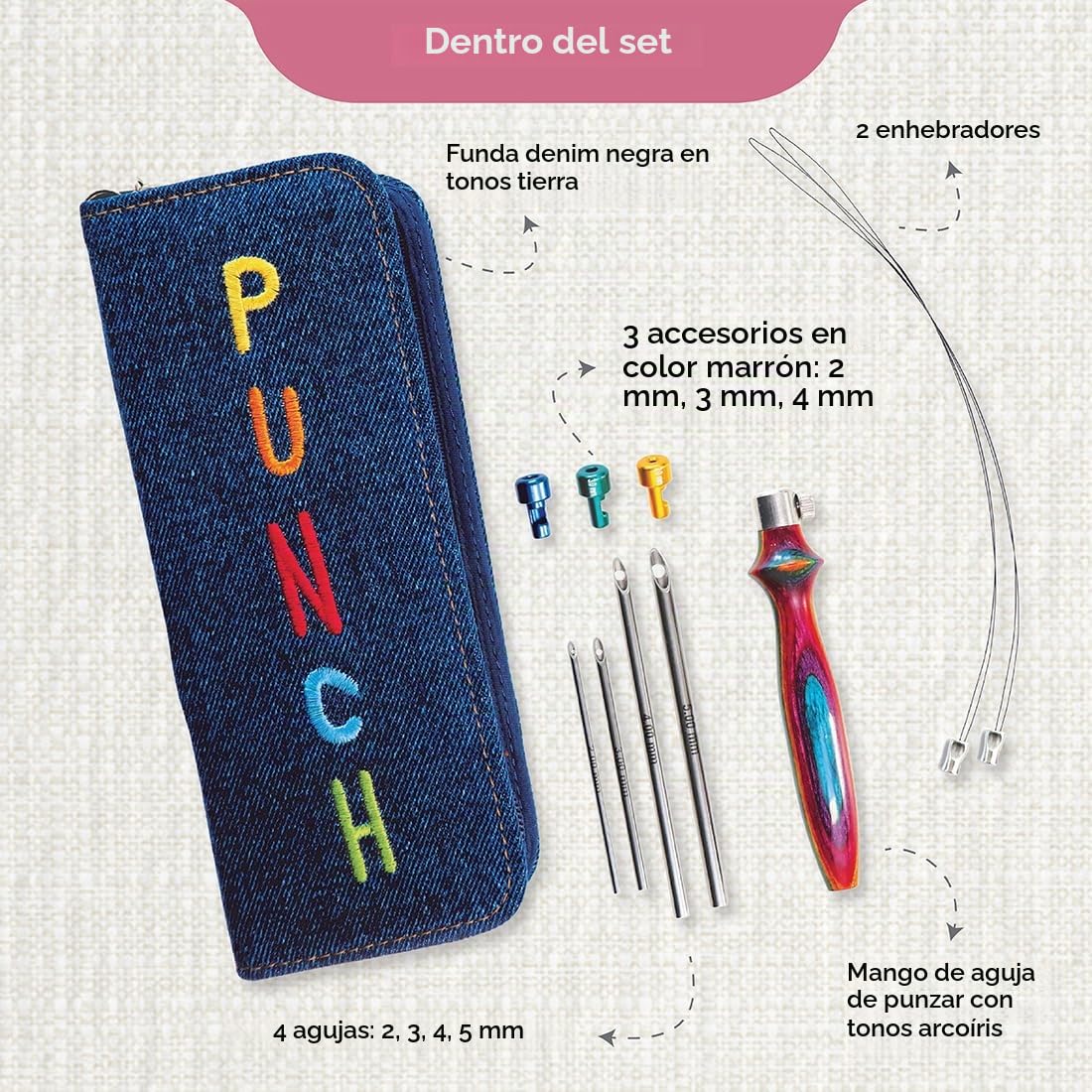 KnitPro - KnitPro Liso Finalizado Vibrante Madera y Brillante Metal Puñetazo Agujas Bordado Kit - 1 Juego