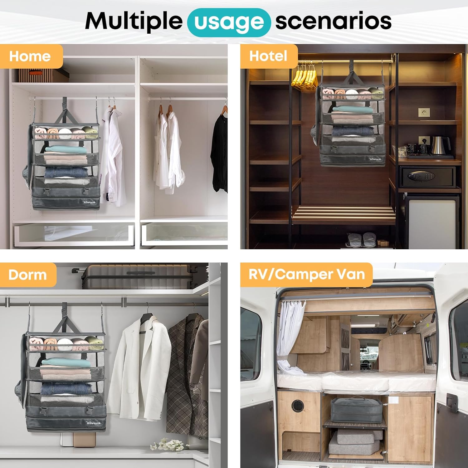 Hanging Suitcase Organizer & Travel Shelves, Packing Cubes for Travel, Easy Packing & Wrinkle-Free Clothes, Suitcase Hanging Organizer for Carry-on Luggage, Grey - Image 7