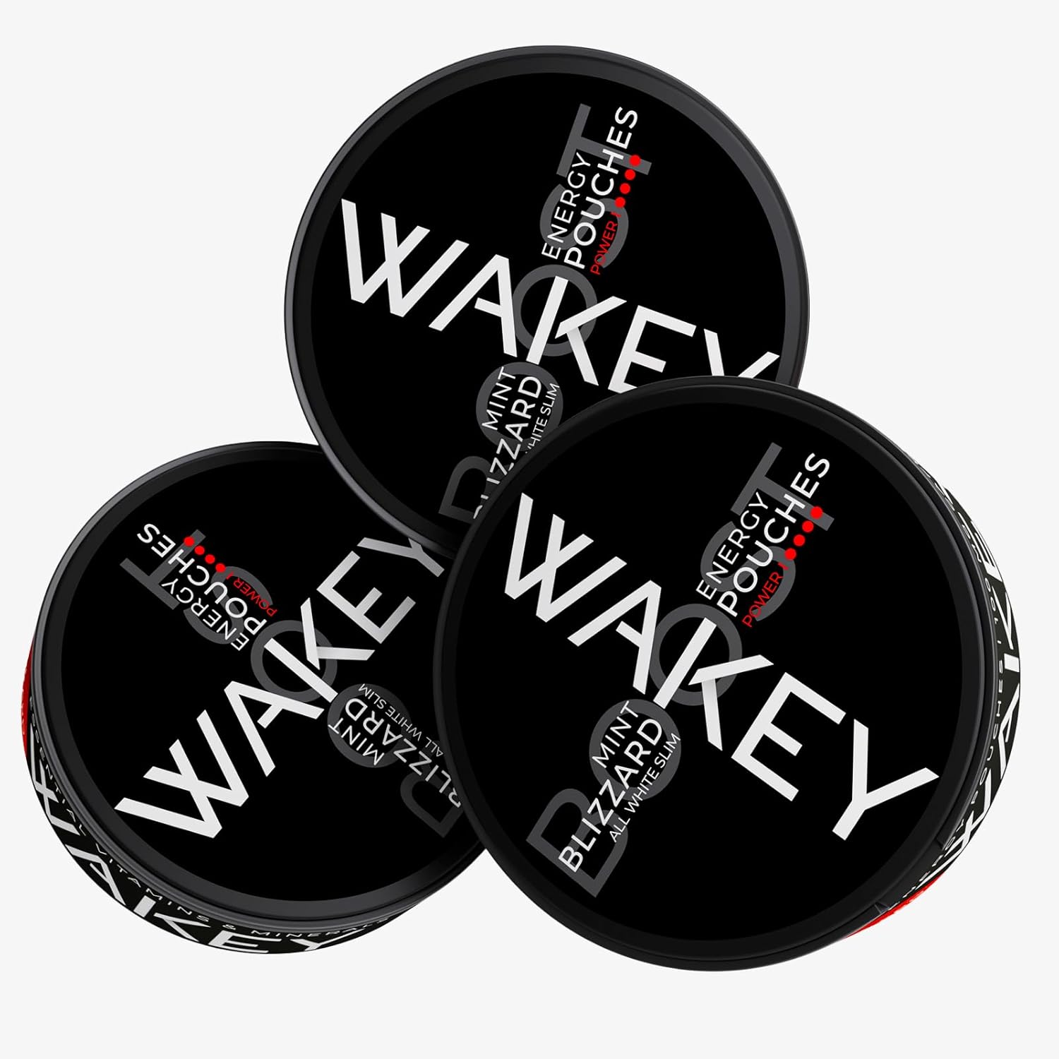 Wakey Energy Pouches | 50mg Caffeine | Vitamins A, C, D, B12, B1 | Sugar Free - 20 Nicotine Free Pouches Per Can (3 Pack) (3 Pack, Blizzard Mint Boost 100mg)