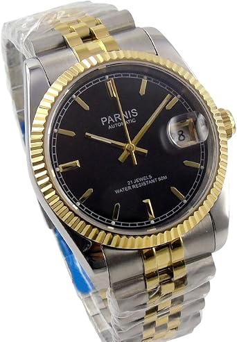 Whatswatch 36mm Parnis Black dial الياقوت الزجاج 21 جواهر Miyota Automatic Mens Watch ZA-337