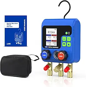 PLAYOCCAR Kit de Manômetros Digitais para Ar Condicionado com 92 Manômetros, Visor Lcd Tft, Teste de Pressão Dupla para Recarga de Refrigerante R134A R32 R410A R11 R12 R422 R600, Manômetro de Vácuo