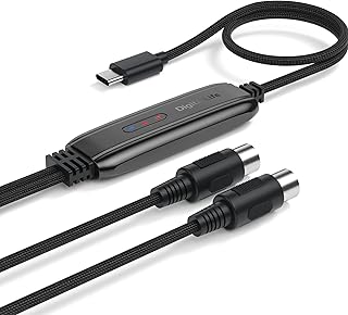 DigitalLife 2.0m USB-C MIDI Interface with 3xLEDs for PC and Mac - MIDI-C01,5-PIN DIN,Metal