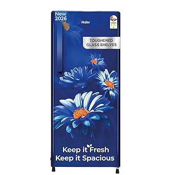 Haier 190L 2 Star Direct Cool Single Door Refrigerator | Toughened Glass Shelves | Fast Ice Making in Just 60 minutes | Large Veg Box| Easy Clean Back (2026, HED-202TMHA-N, Marine Hilton)