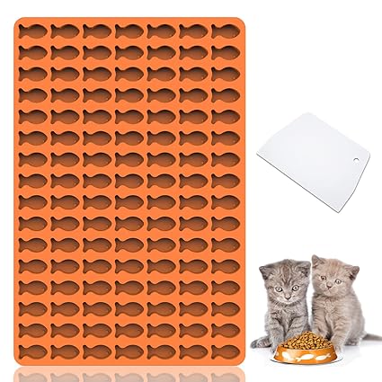 Candy Molds, 112 Fish Bishcuit Molds, Fish Shape Silicone Molds for Baking Cat Treats/Cat Biscuits/Gummy/Cookies, Making Cute Gifts for Cat, Dog or Kids as Awards, Food-Grade, With Baking Scraper