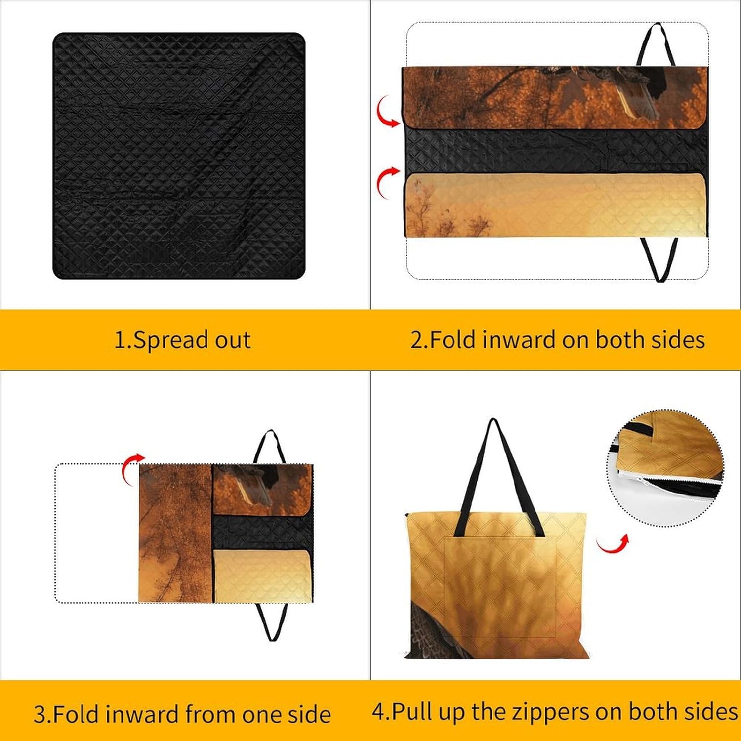Golden Sunset Bald Eagle Picnic Blanket with Zipper Water Resistant Sand Free Picnic Mat Washable Foldable Easy Carry Beach Blanket for Lawn Beach Hiking Camping