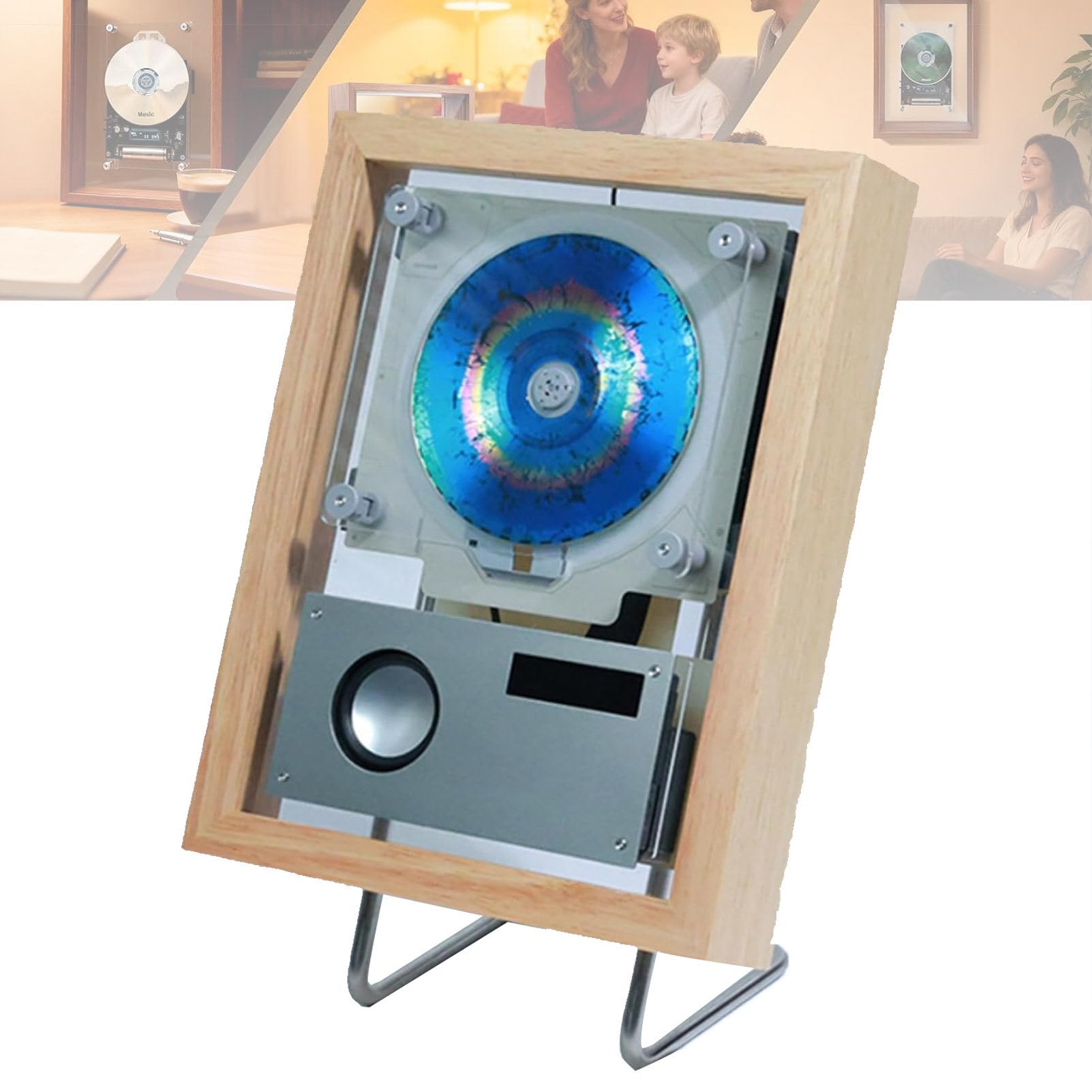 Lettore CD musicale montabile a parete con Bluetooth, USB, uscita AUX, telecomando, altoparlanti e 6 luci per la decorazione di casa e corridoio