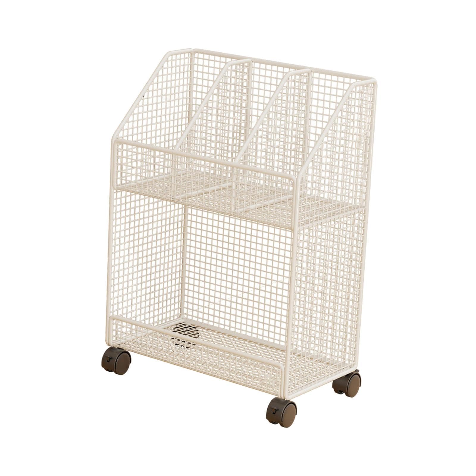 Carrello porta libri con ruote, sotto la scrivania, organizer per file, libreria mobile versatile per cucina, ufficio, lavanderia, camera da letto, 2 Strato Bianco