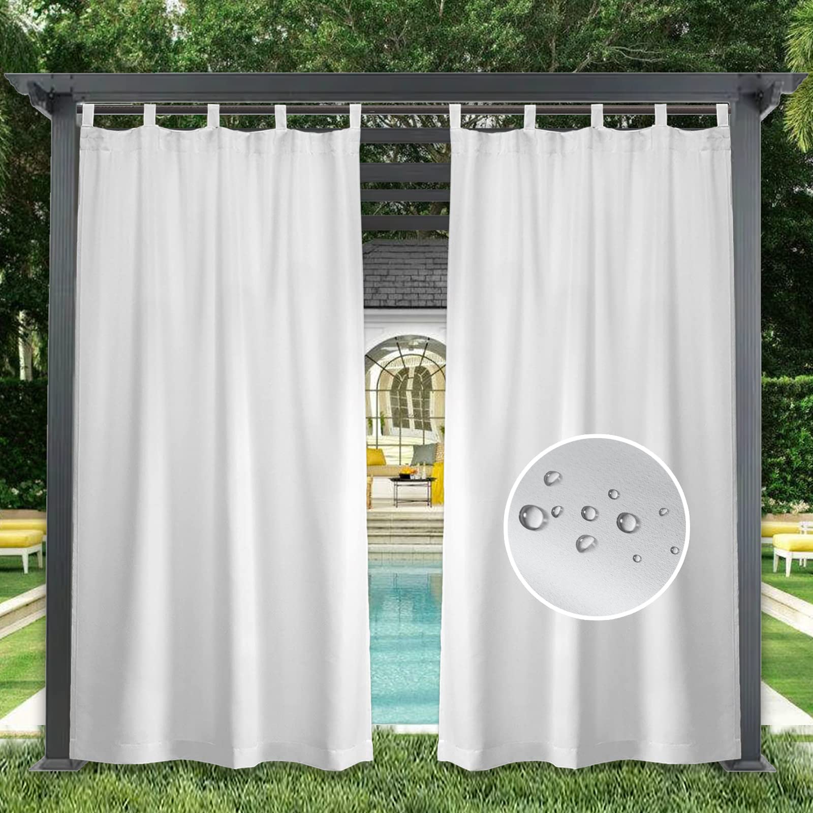 GZQIAWY 1 Panel Outdoor Curtains Waterproof Indoor Blackout Privacy Curtain for Patio Pool Hut Pavilion Gazebo Pergola,110 in x 90 in (W x L),Off-White — image 1