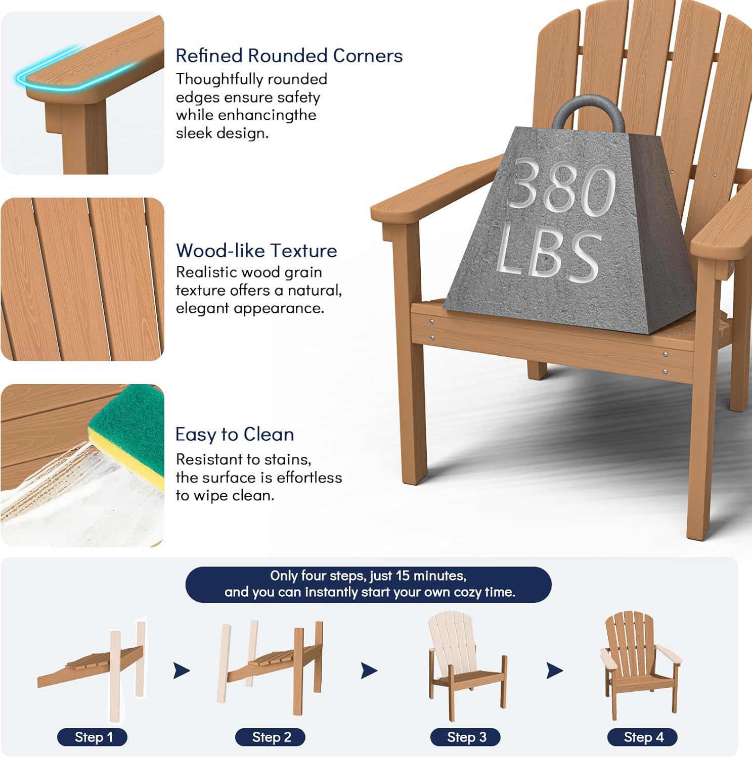 nevilywood Compact Stackable Adirondack Chairs Set of 2, 26.3" Wide HDPE Outdoor Patio Chairs - Durable, Space-Saving Design for Porch, Lawn or Garden, Teak