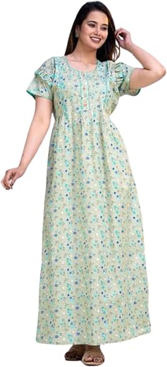 Wear Wish Women Cotton Floral Printed Nighty | Lightweight & Breathable Night Gown | Short Sleeve Comfort Sleepwear | Free...