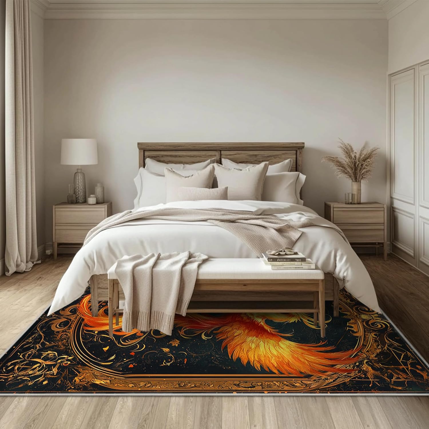6x9 Phoenix Area Rugs Boho Phoenix Rug for Living Room Indoor Soft Non-Slip Thin Large Carpet Vintage Rugs for Bedroom Home Decor Under Table Washable Machine