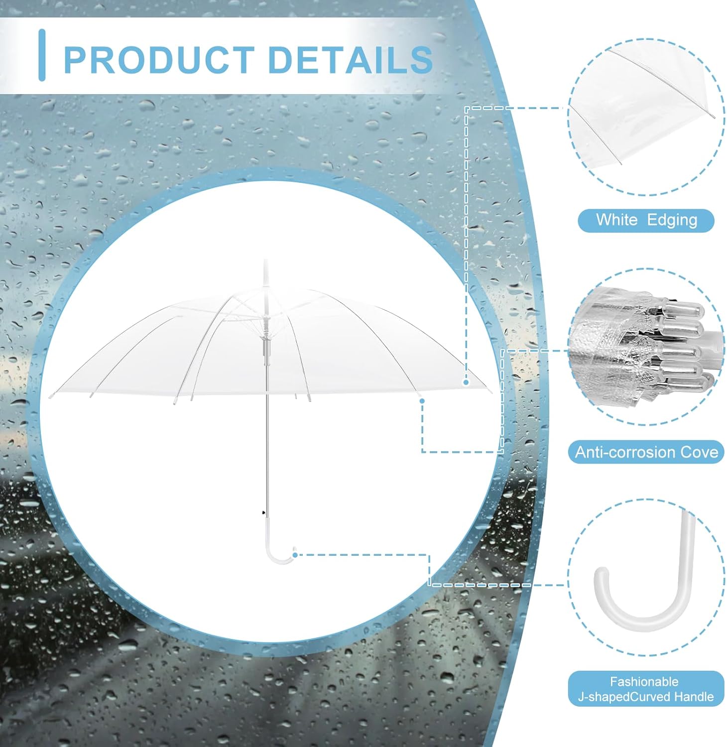 clear umbrella wedding bulk with j hook handle auto open clear dome umbrella windproof for outdoor events, wedding supplies, birthday, outdoor interactive, photography (clear-24pcs)