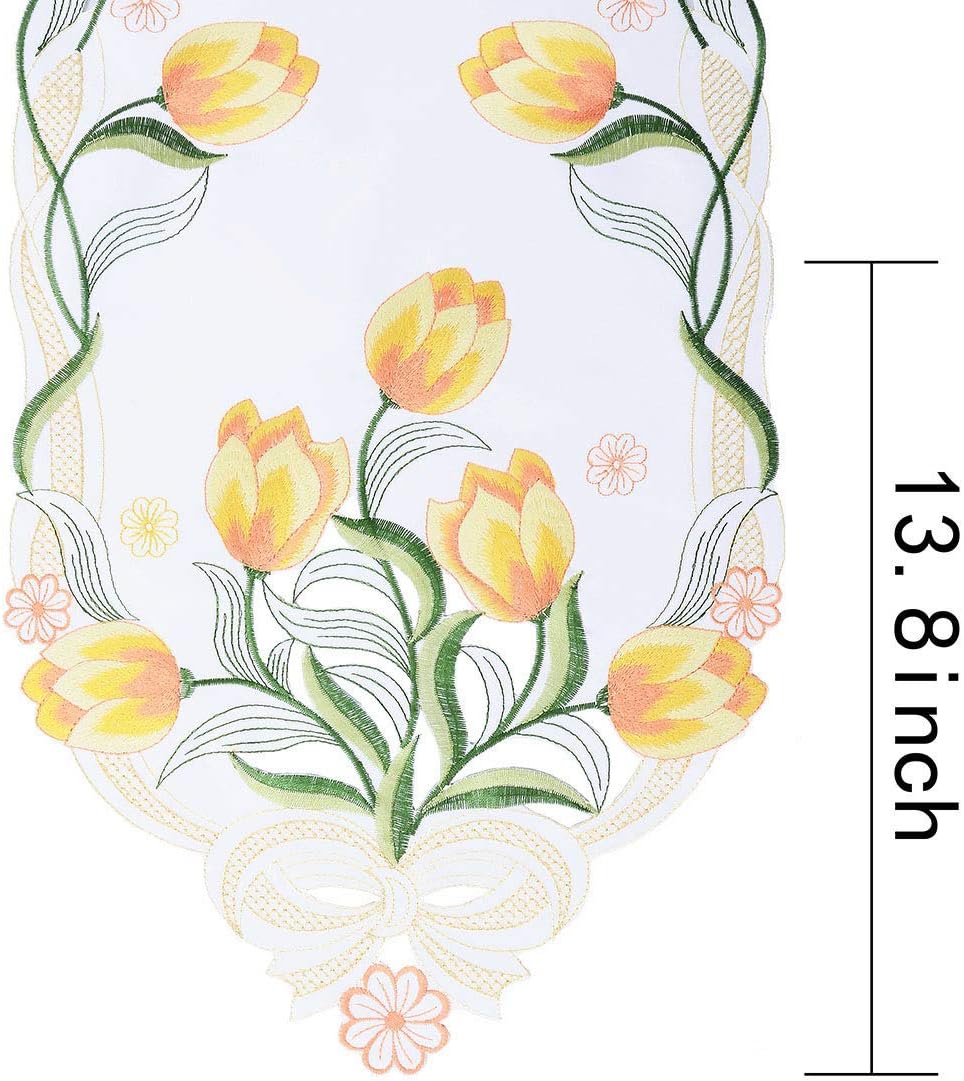 Simhomsen Embroidered Tulip Table Runners, Spring Floral Table Linens (Yellow, 13 × 106 Inch)