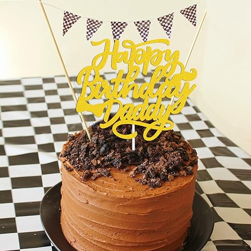 Miniatura 5 de Decoración de pastel de feliz cumpleaños con purpurina dorada para el Día del Padre, decoración de pastel con texto en inglés "We love Dad",