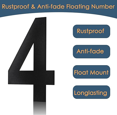 Miniatura 4 de BetLight Números de casa modernos, número de dirección flotante de acero inoxidable de 10 pulgadas de alto para exteriornegronúmero 4
