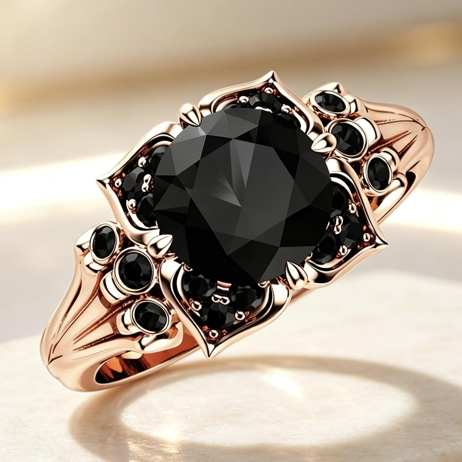 Black Spinel Look Ring for Women – Gold Plated Tiny Band, Dark Edgy INS Style Statement Jewelry Gift for Her, Birthday & Anniversary Present for Wife, Best Friend or Sister image 3