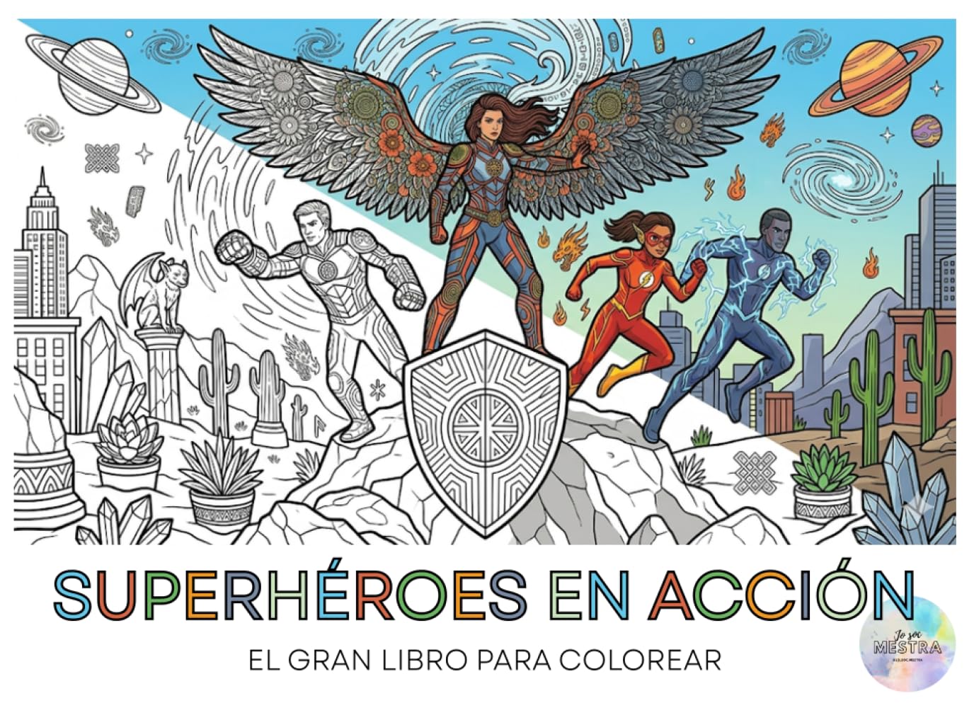 Superhéroes en Acción: El Gran Libro para Colorear: 50 Increíbles Héroes y Heroínas de Cuerpo Completo para Niños y Niñas