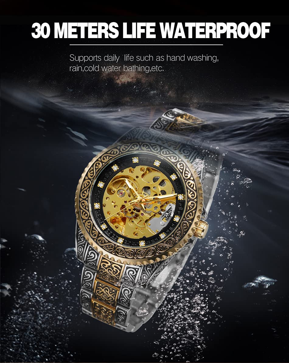 FORSINING Relojes mecánicos para hombres Regalo grabado automático impermeable esqueleto reloj de pulsera