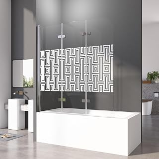 Duschwand für Badewanne 120x140 cm Badewannenfaltwand 3-teilig Faltbar 6mm ESG Glas Nano Beschichtung Duschtrennwand mit Weißem Muster